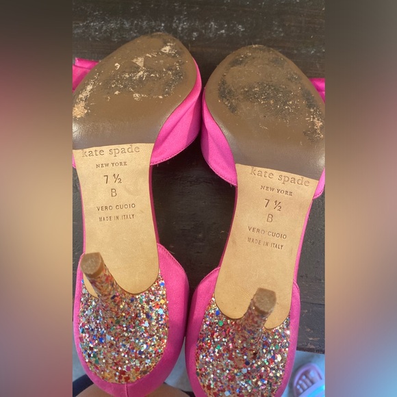 Women's Kate Spade New York Hot Pink Peep Toe Pumps With Glitter Heel Size 7.5 - Picture 15 of 15
